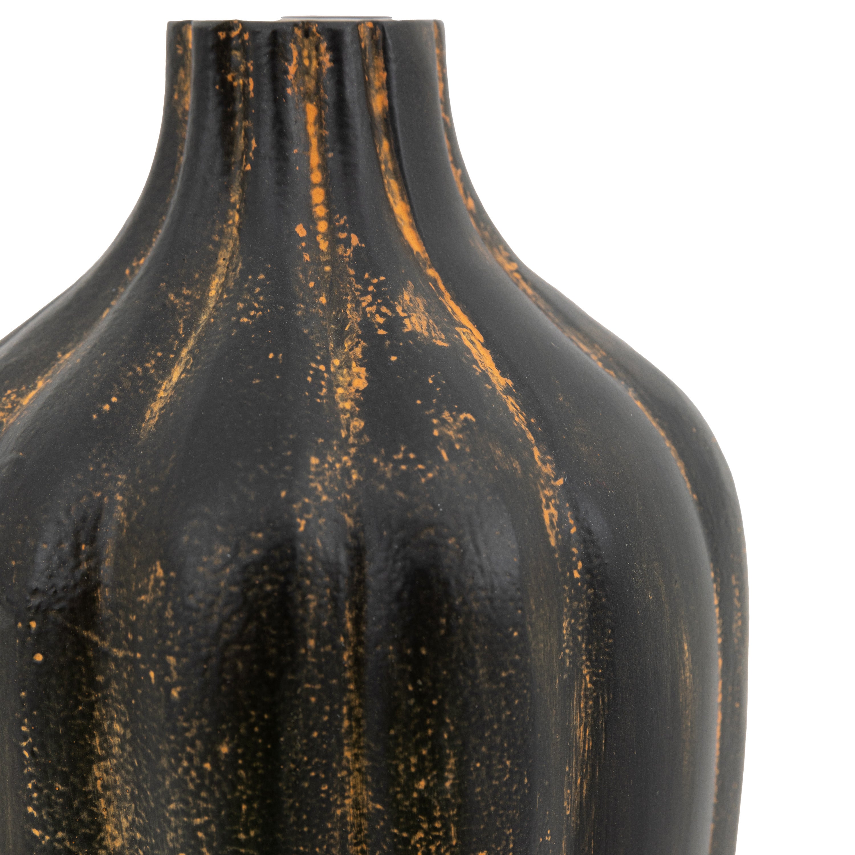 Set of 2 Ezra Ribbed Metalic Black Vase